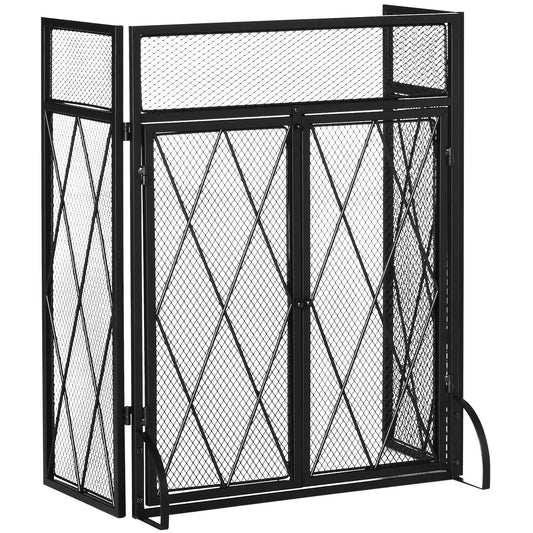 3-Panel Fireplace Screen, 47.25" x 31", Steel Mesh Spark Guard, Black Fireplace Screens Black at Gallery Canada