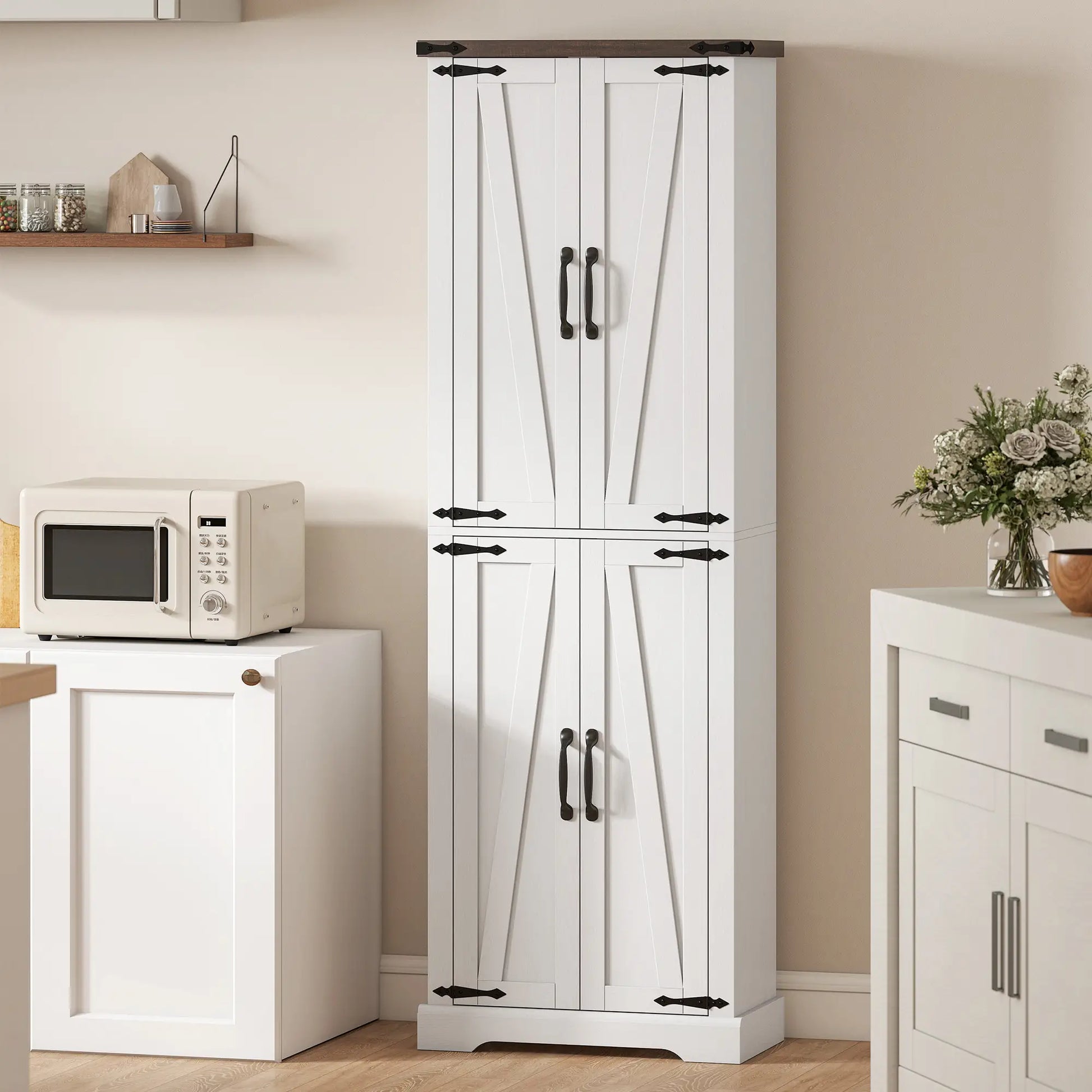 72" Pantry Cabinet, Farmhouse Kitchen Storage, Adjustable Shelves, White Kitchen Pantry Cabinets at Gallery Canada