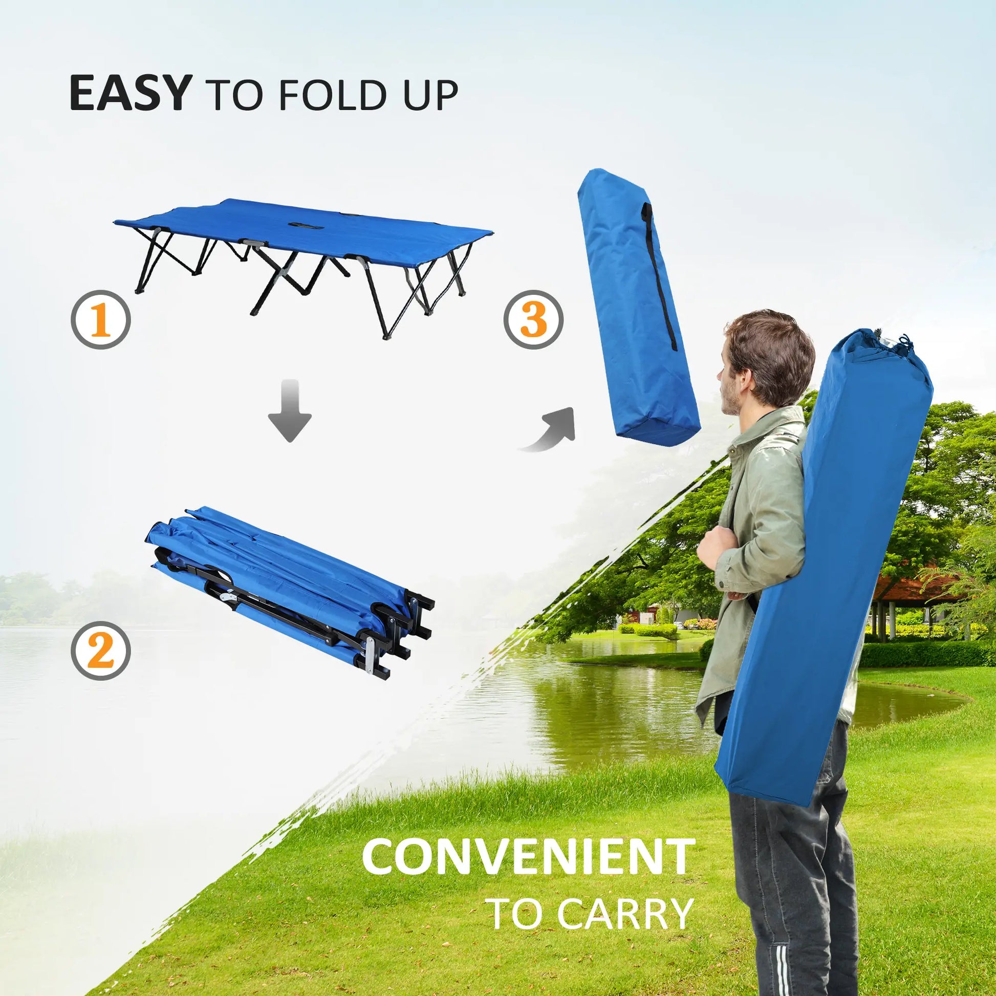 76" Two Person Folding Camping Cot, Portable Military Bed, Blue Camping Cots at Gallery Canada