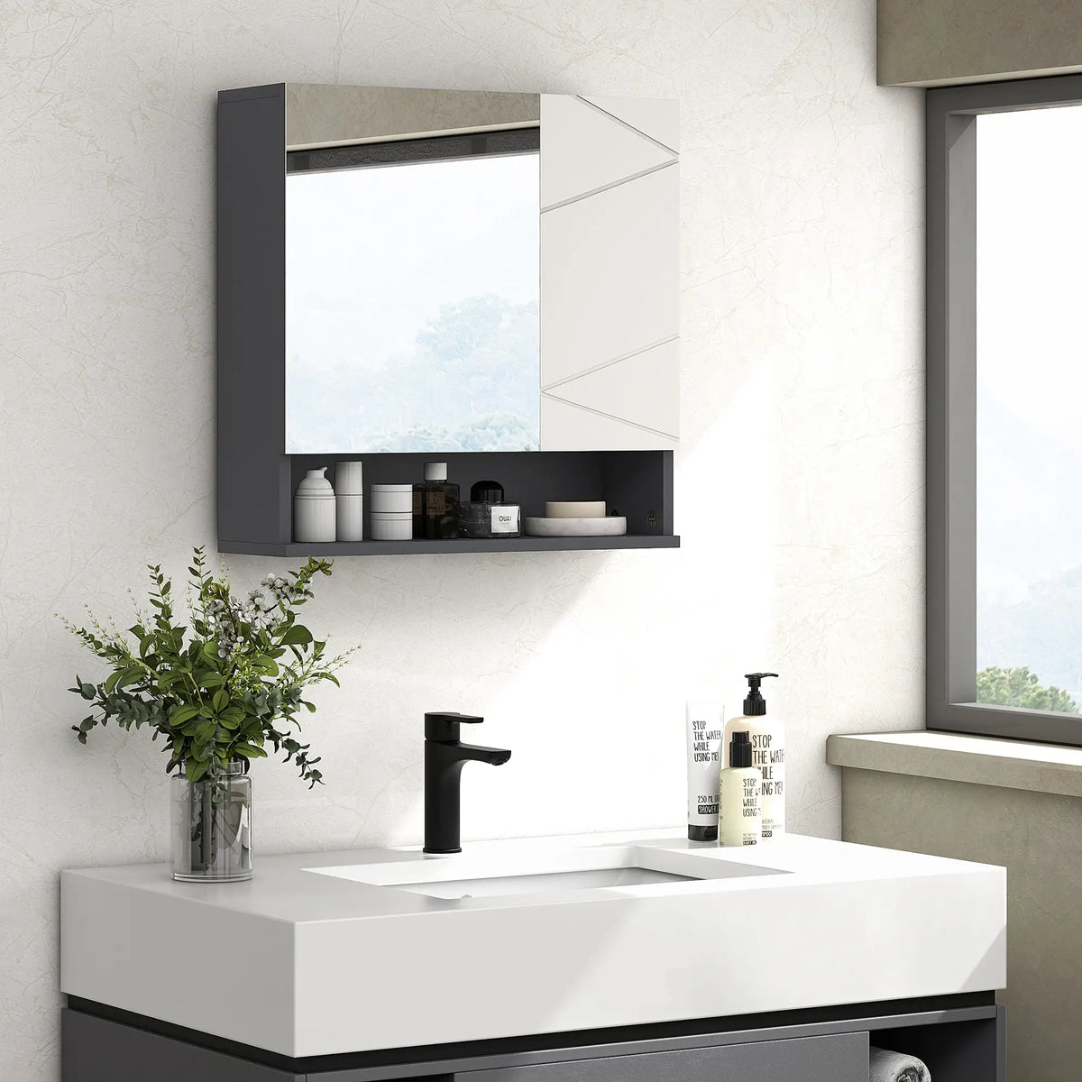 Wall Mounted Medicine Cabinet, Mirrored Door, Adjustable Shelf, Light Grey Mirror Medicine Cabinets at Gallery Canada