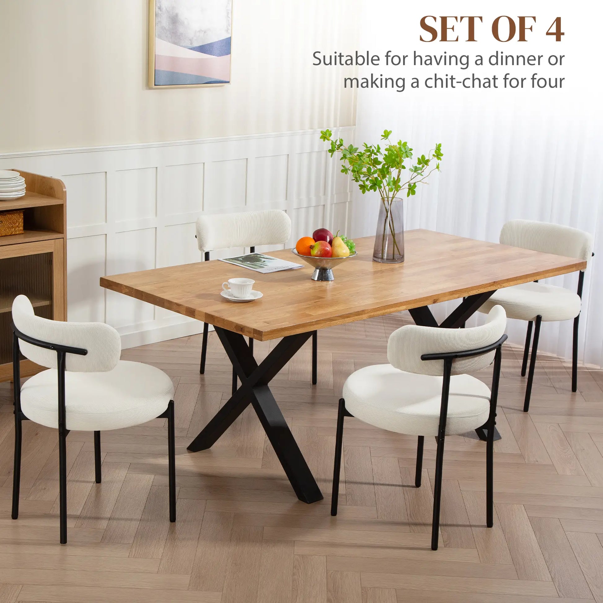 4 Kitchen Chairs, Modern Dining, Corduroy Upholstery, Steel Legs, Beige Dining Chairs at Gallery Canada