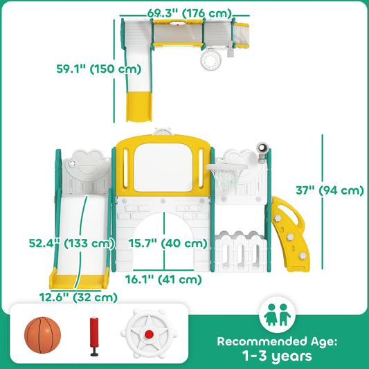 7-in-1 Toddler Slide With Basketball Hoop, Yellow Gym Sets & Swings Yellow, Green, White at Gallery Canada