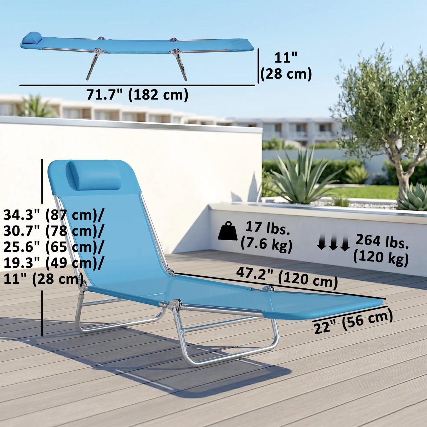 Folding Chaise Lounge Chairs Set of 2, Outdoor Reclining, Blue Lounger Chairs at Gallery Canada