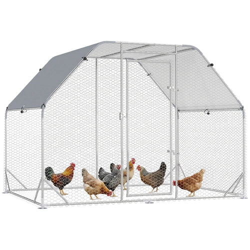 Large Metal Chicken Coop, Walk-In Poultry Enclosure, 9.2' x 6.2' x 6.5', Silver