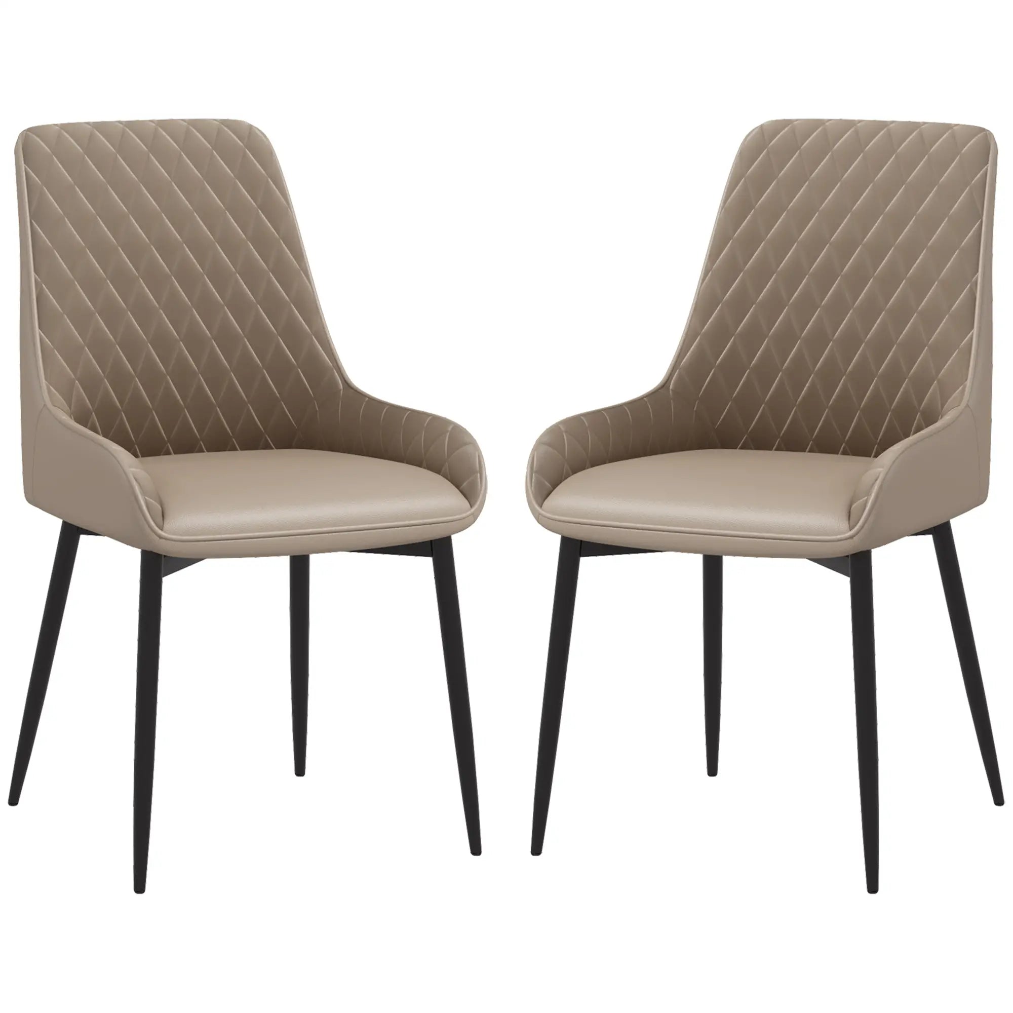 Modern Dining Chairs Set of 2, PU Leather, Metal Legs, Khaki Dining Chairs at Gallery Canada