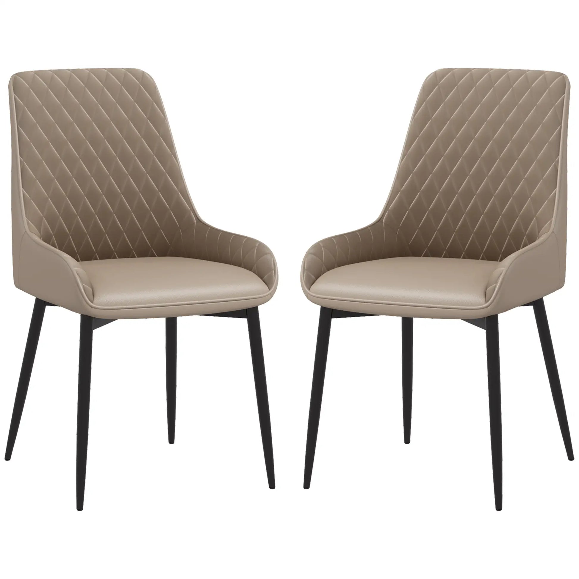 Modern Dining Chairs Set of 2, PU Leather, Metal Legs, Khaki Dining Chairs at Gallery Canada