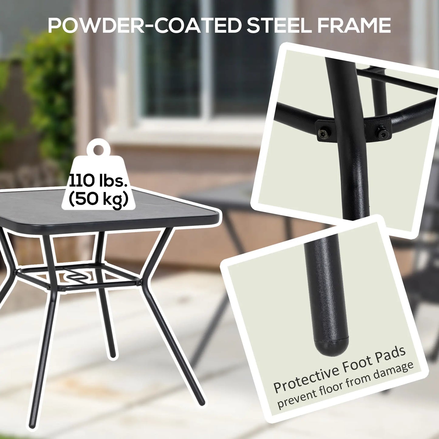 Square Outdoor Table, Patio Bistro Coffee Table, Faux-Marbled Top, 42mm Umbrella Hole, Dark Grey Patio Dinning Tables at Gallery Canada