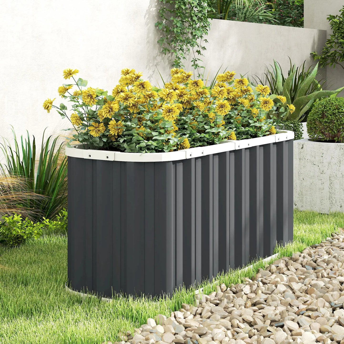 Galvanized Raised Garden Bed, Deep Rot Planter Box, 5' x 2' x 2', Dark Grey Galvanized Planter Boxes at Gallery Canada