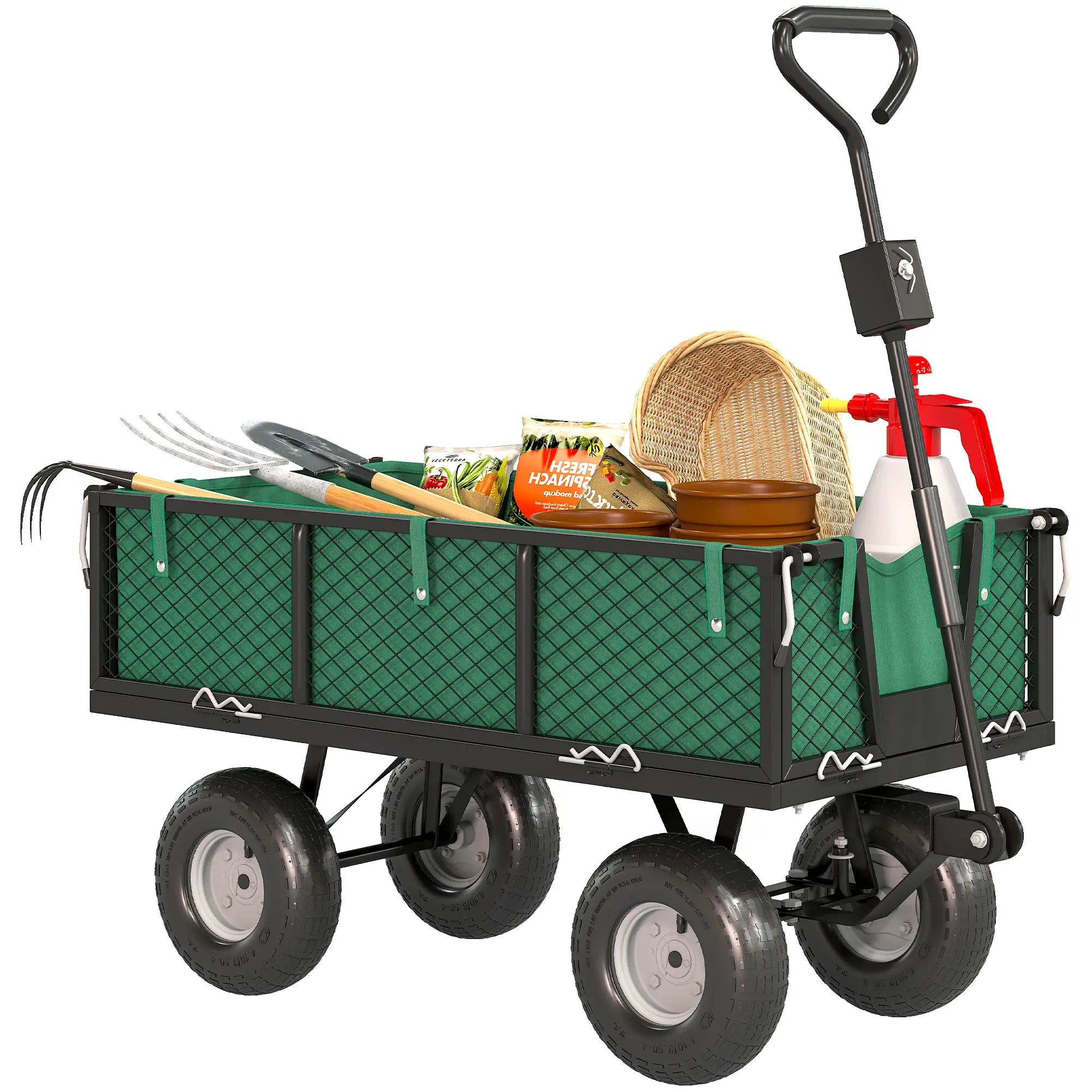 Steel Garden Cart, Removable Liner, Quick-Release Sides, 10