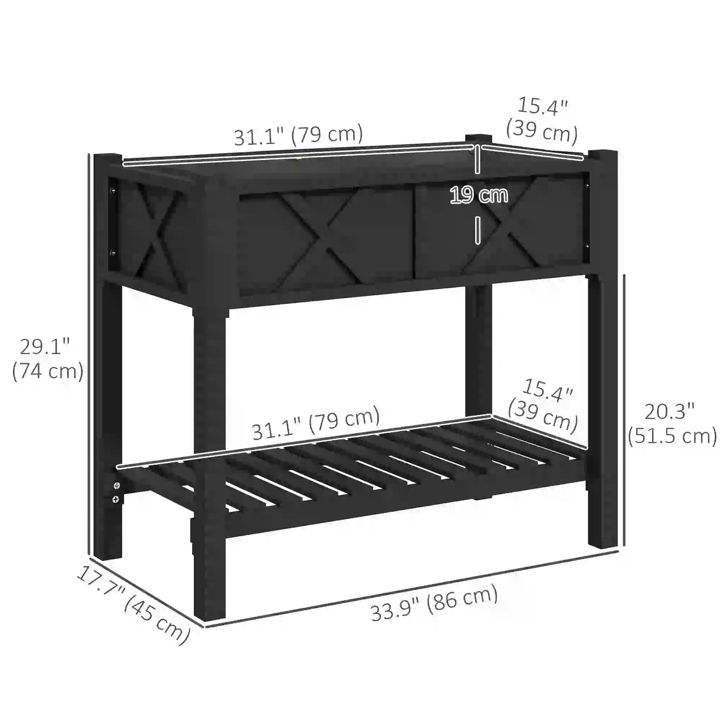 Wooden Raised Garden Bed, Elevated Planter Box, 34" x 18" x 30", Black Raised Garden Beds at Gallery Canada