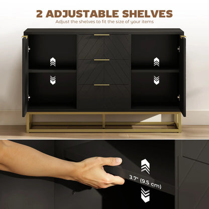 Sideboard Storage Cabinet, 3 Drawers, Adjustable Shelves, Black Kitchen Pantry Cabinets at Gallery Canada