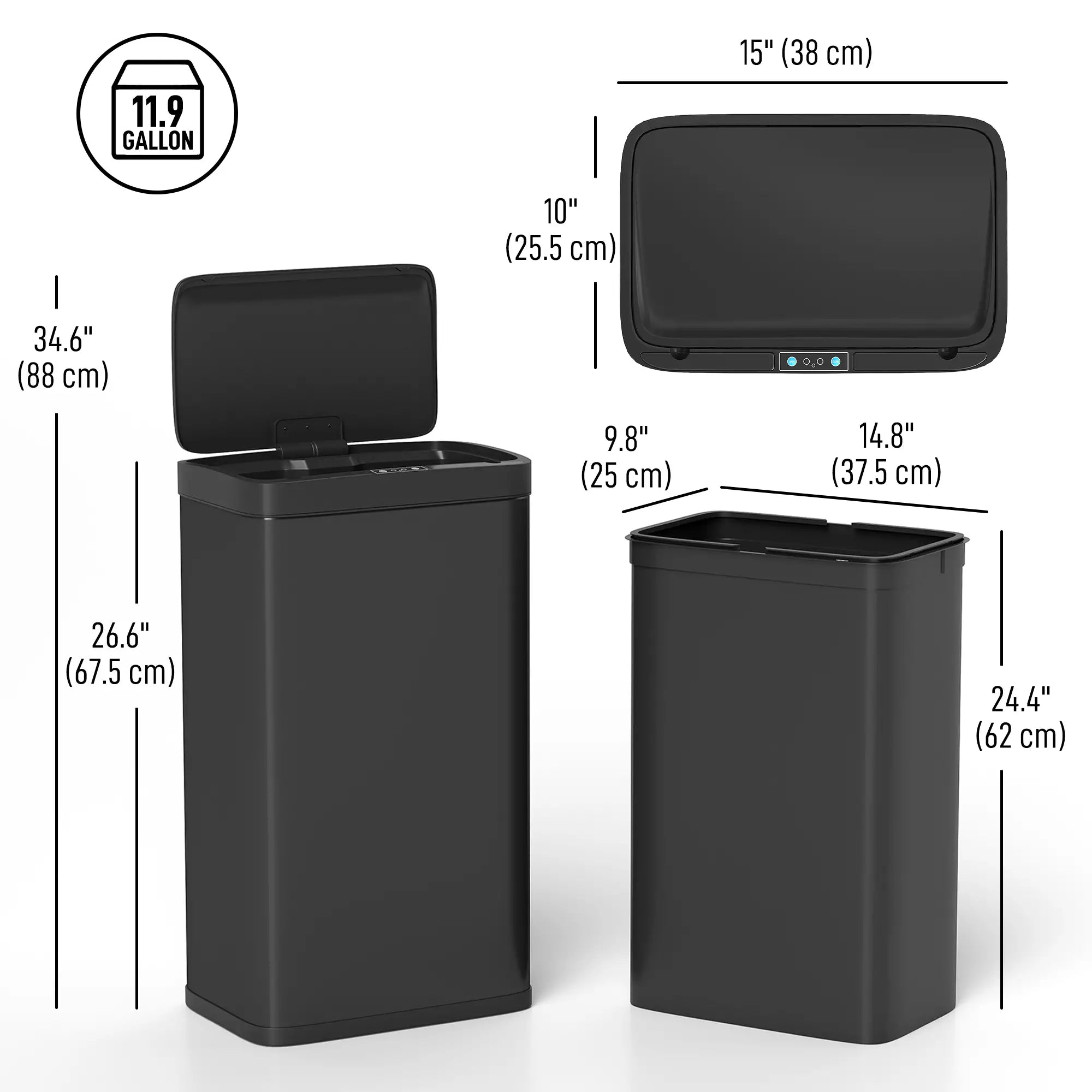 12 Gallon Sensor Can, Automatic Garbage Can, Fingerprint-Proof Stainless Steel, Matte Black Household Supplies at Gallery Canada