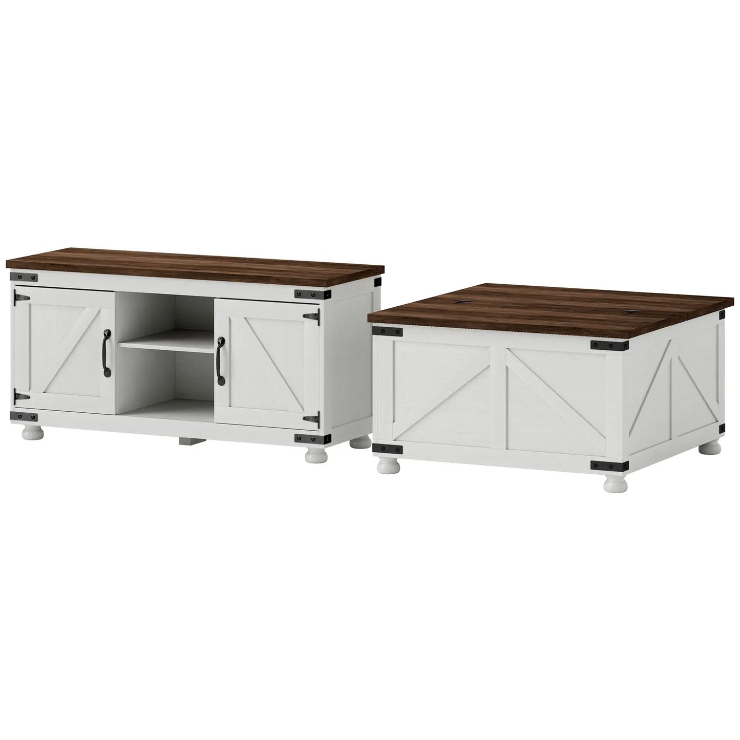 TV Stand And Coffee Table Set, 50" TV Console, Distressed White, White TV Stands Distressed White at Gallery Canada