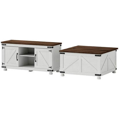 TV Stand And Coffee Table Set, 50" TV Console, Distressed White, White TV Stands Distressed White at Gallery Canada