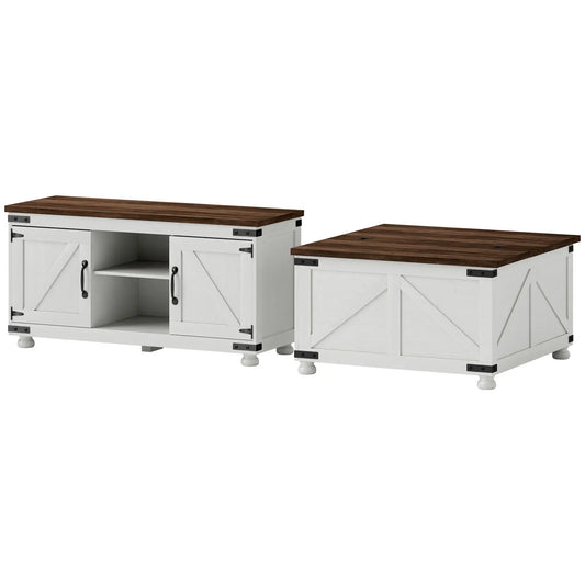 TV Stand And Coffee Table Set, 50" TV Console, Distressed White, White TV Stands Distressed White at Gallery Canada