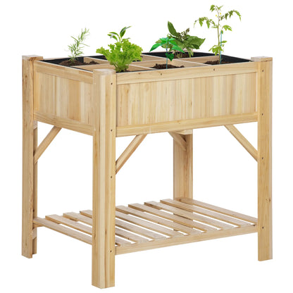 6 Pocket Raised Garden Bed, Elevated Wood Planter Box with Storage Shelf Elevated Garden Beds Natural at Gallery Canada