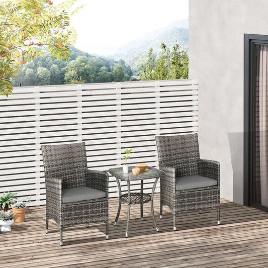 3 Pc Wicker Patio Set, Rattan Bistro with Glass Table, Mixed Grey, Grey Bistro Sets Mixed Grey Rattan, Mixed Grey Cushion at Gallery Canada
