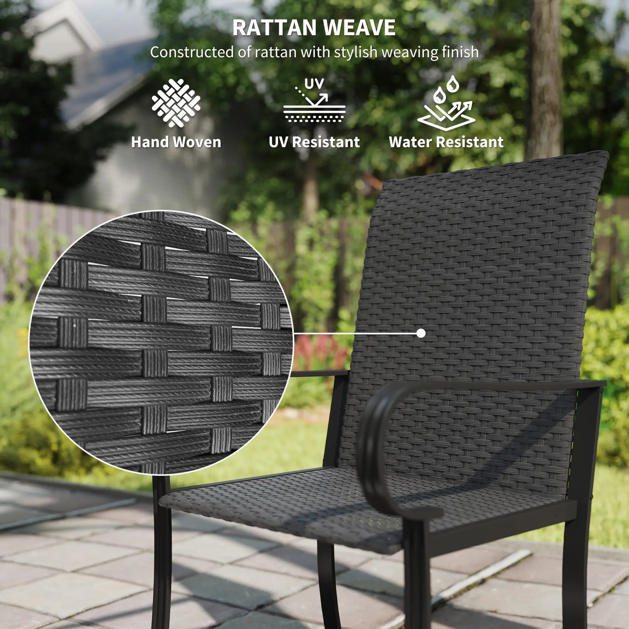 2 PE Rattan Patio Dining Chairs, Steel Frame, Garden, Backyard, Black Patio Chairs at Gallery Canada