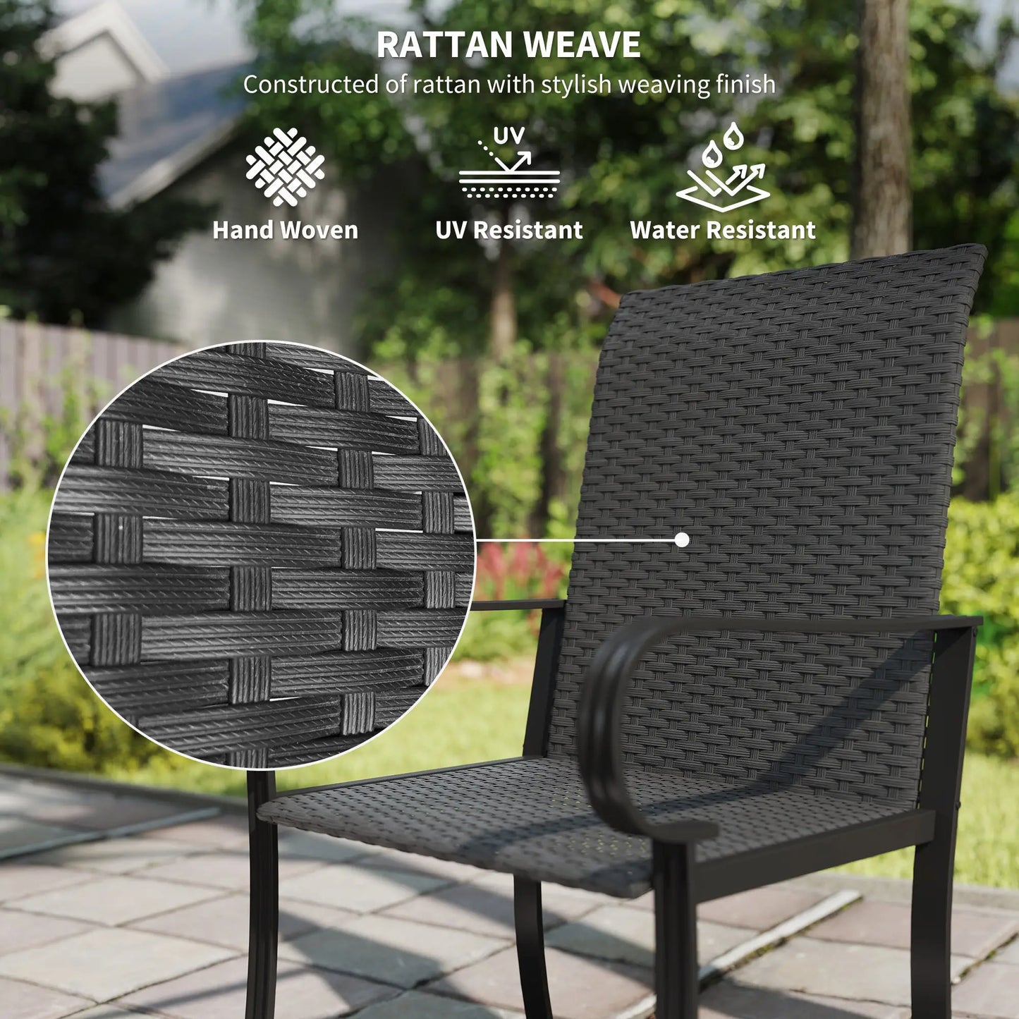 2 PE Rattan Patio Dining Chairs, Steel Frame, Garden, Backyard, Black Patio Chairs at Gallery Canada