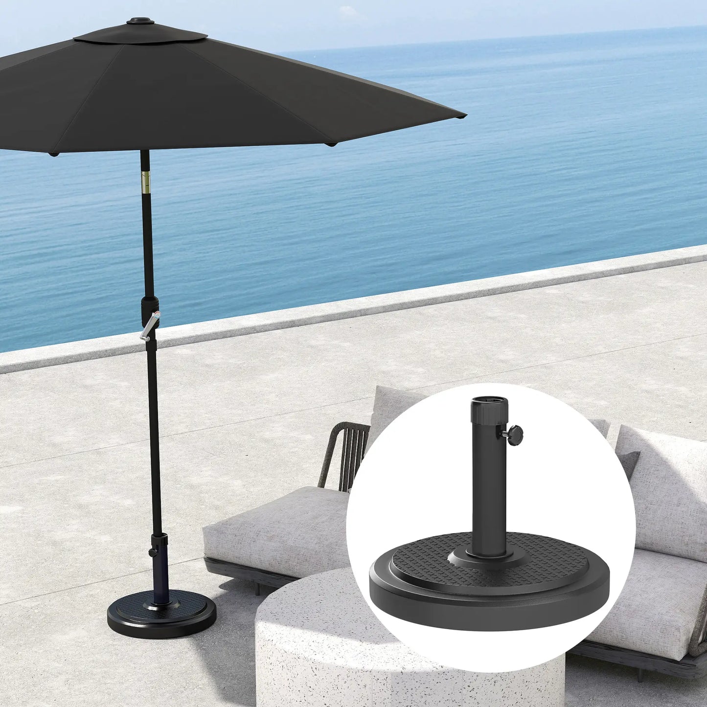 48 Lbs Patio Umbrella Base, Round HDPE, For 1.5" Or 1.9" Poles, Φ18.9" X 15.2" H, Black Umbrella Bases at Gallery Canada