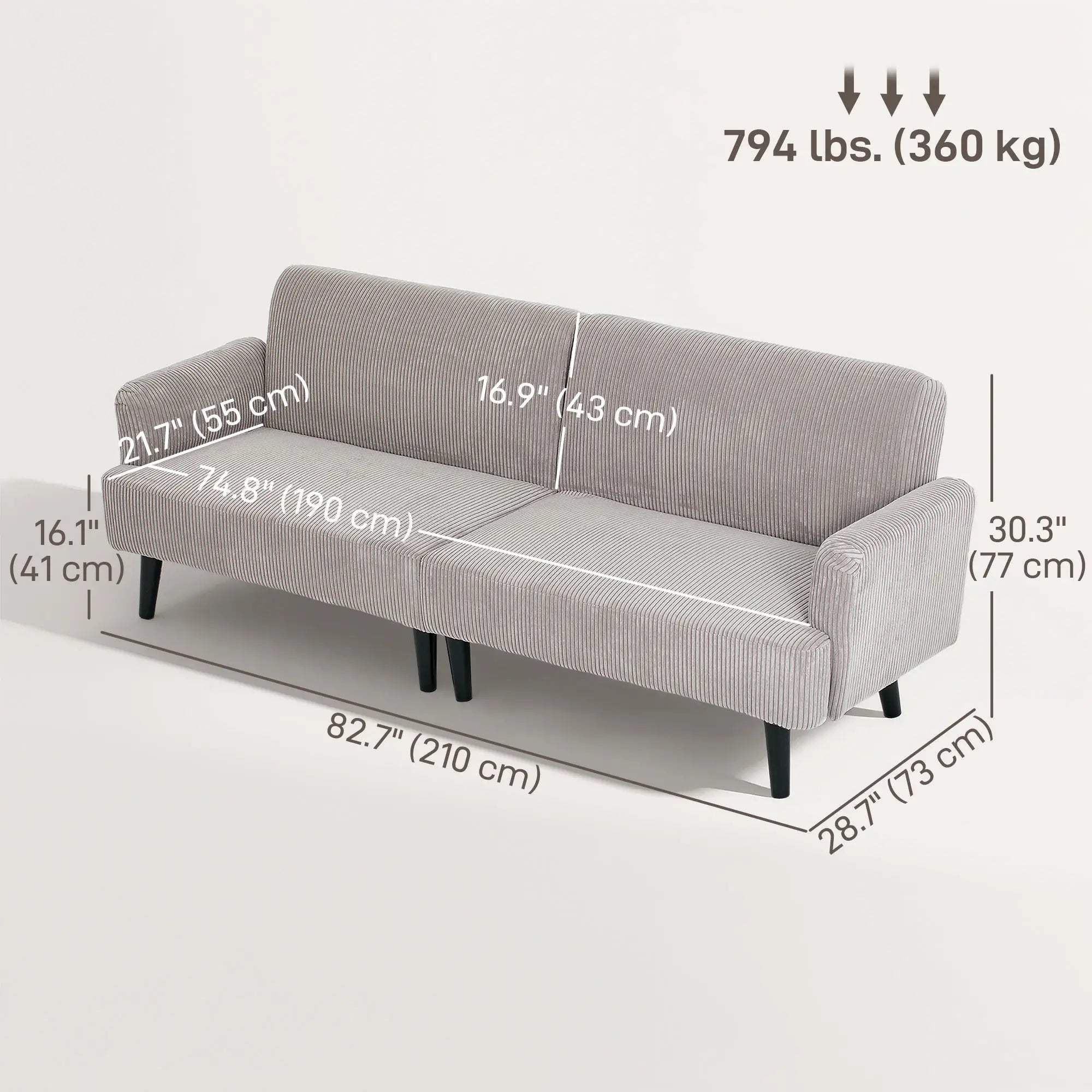 Modern 3 Seater Sofa, Corduroy Loveseat, Rubberwood Legs, Beige 3-Seater Sofas at Gallery Canada