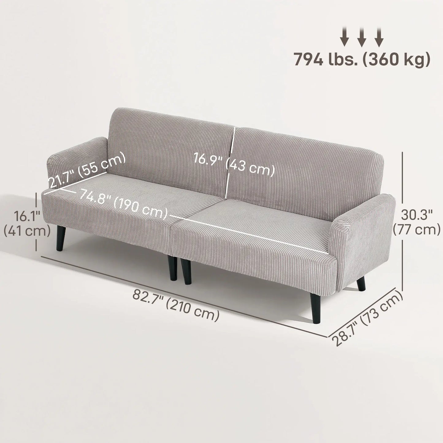 Modern 3 Seater Sofa, Corduroy Loveseat, Rubberwood Legs, Beige 3-Seater Sofas at Gallery Canada