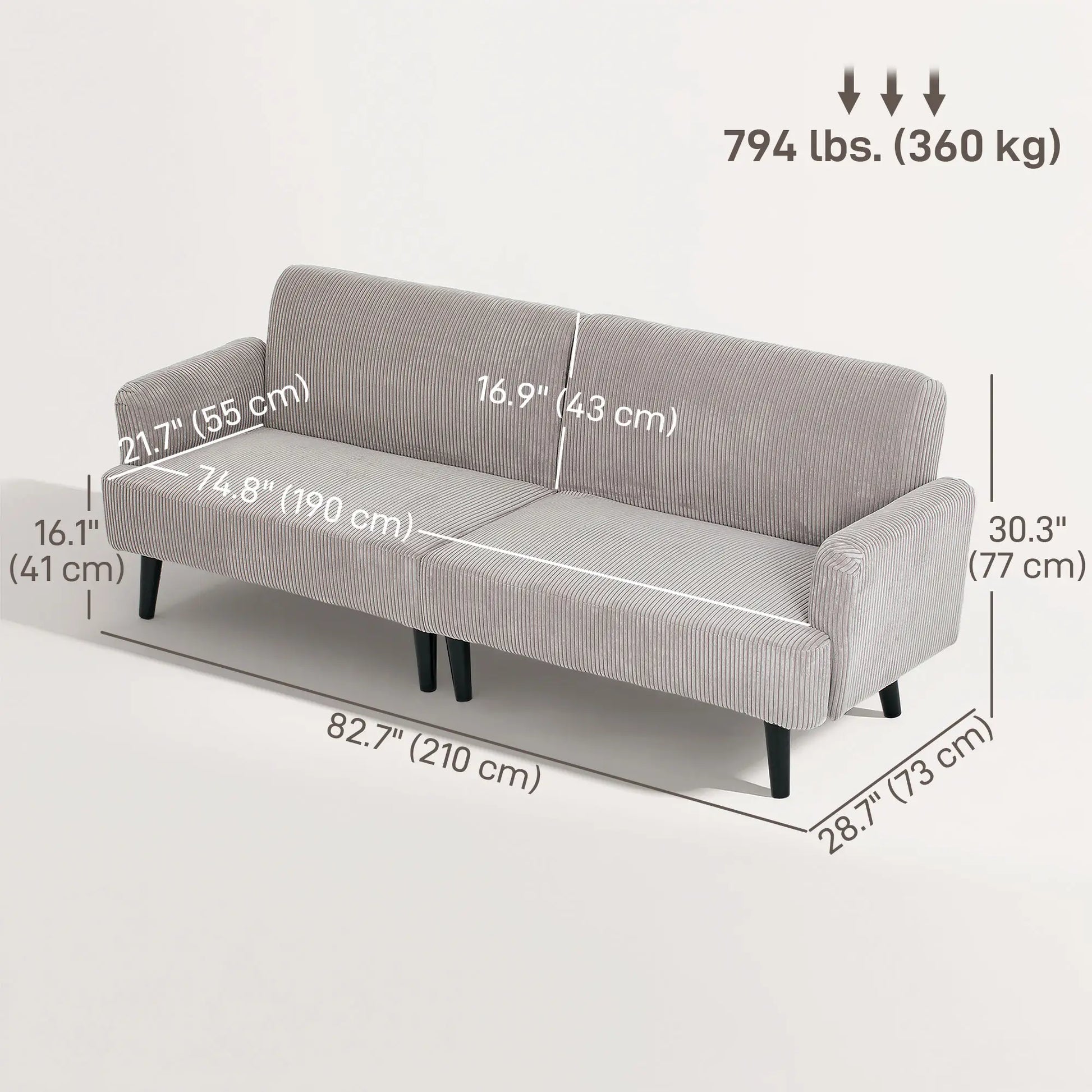 Modern 3 Seater Sofa, Corduroy Loveseat, Rubberwood Legs, Beige 3-Seater Sofas at Gallery Canada
