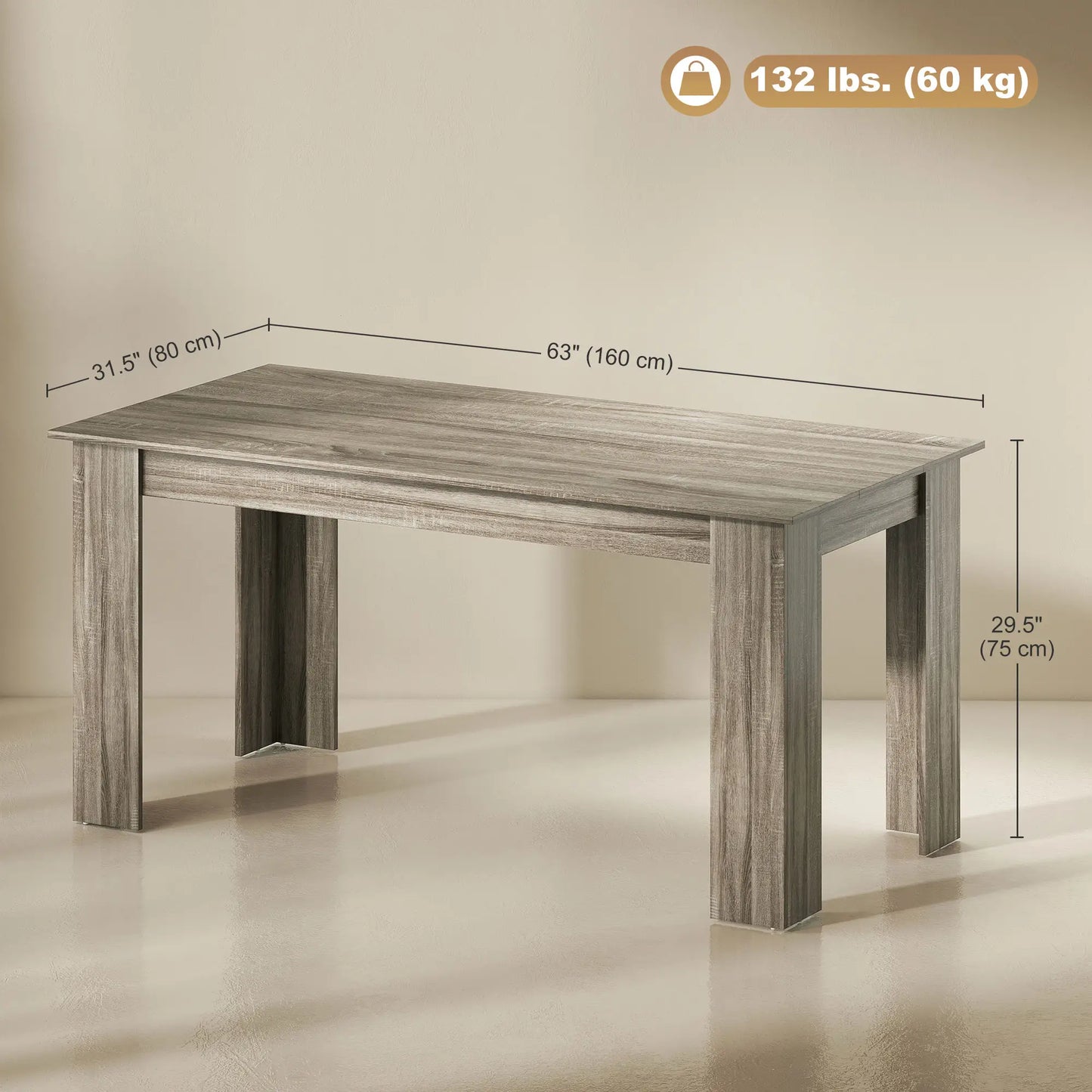 63 Inch Kitchen Table for 4-6 People, Wood Effect Dining Table, Grey Dining Tables at Gallery Canada