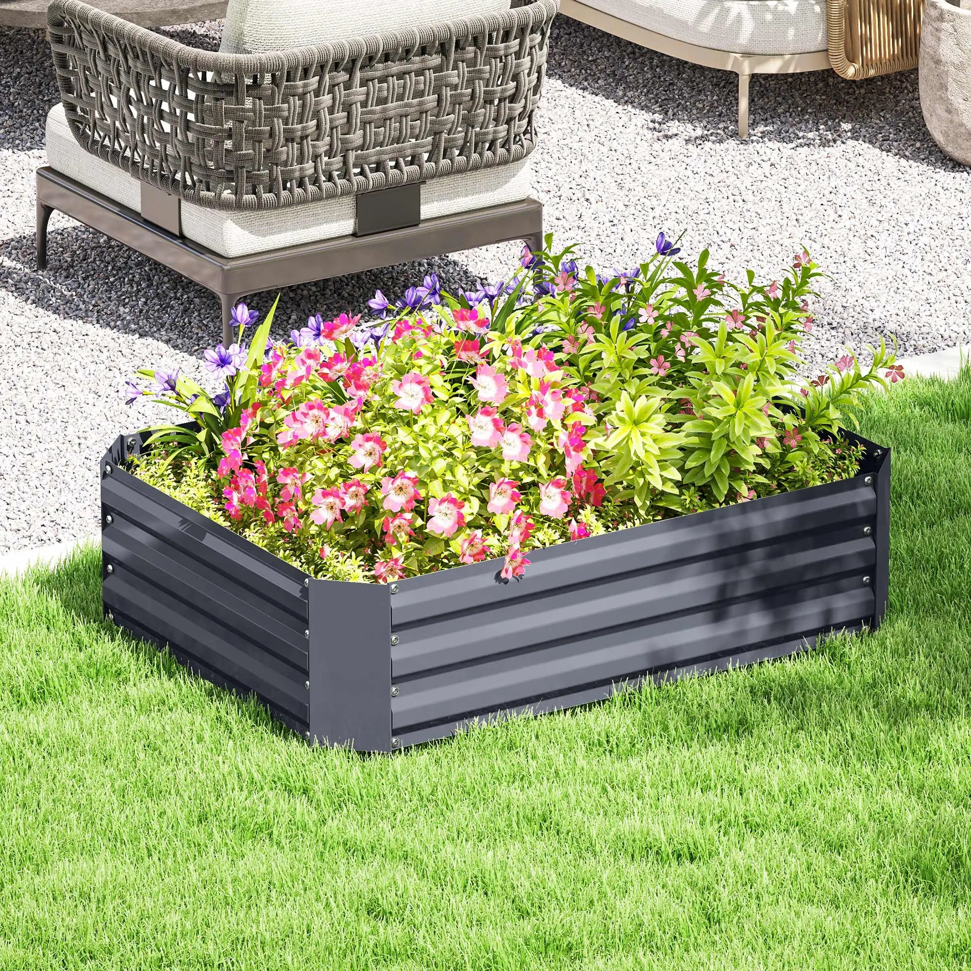 Galvanized Raised Garden Bed, 4' x 3' x 1', Outdoor Metal Planter Box, Dark Grey