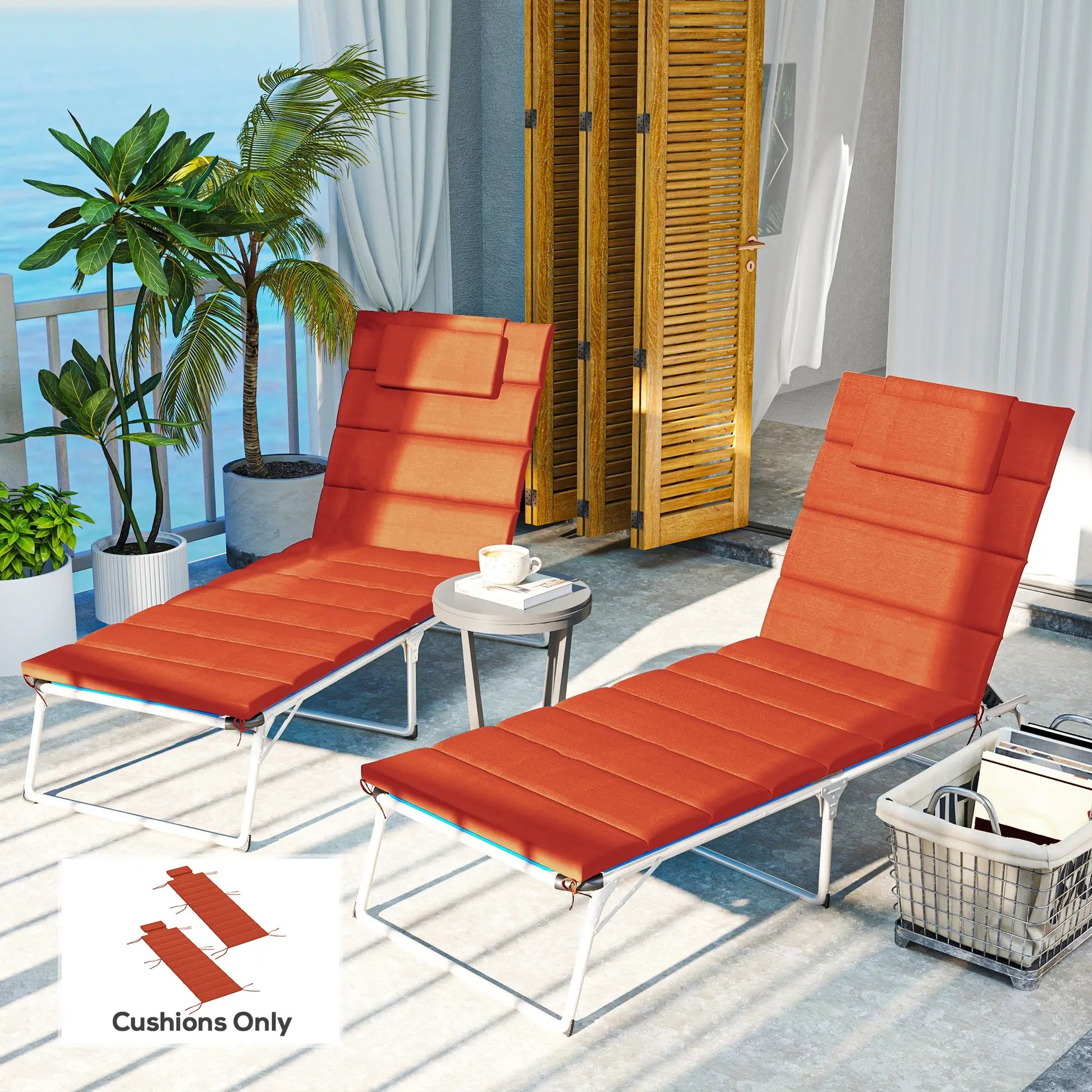 2PCs Patio Chaise Lounge Cushions, Foldable, UPF50+ 230gsm Olefin, 80" x 26", Wine Red Patio Chair Cushions at Gallery Canada