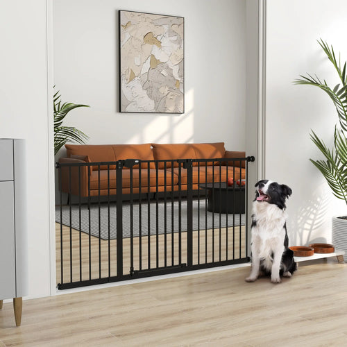 Pet Gate with Door, 30 Inch Tall, Includes Extensions Kit, Black