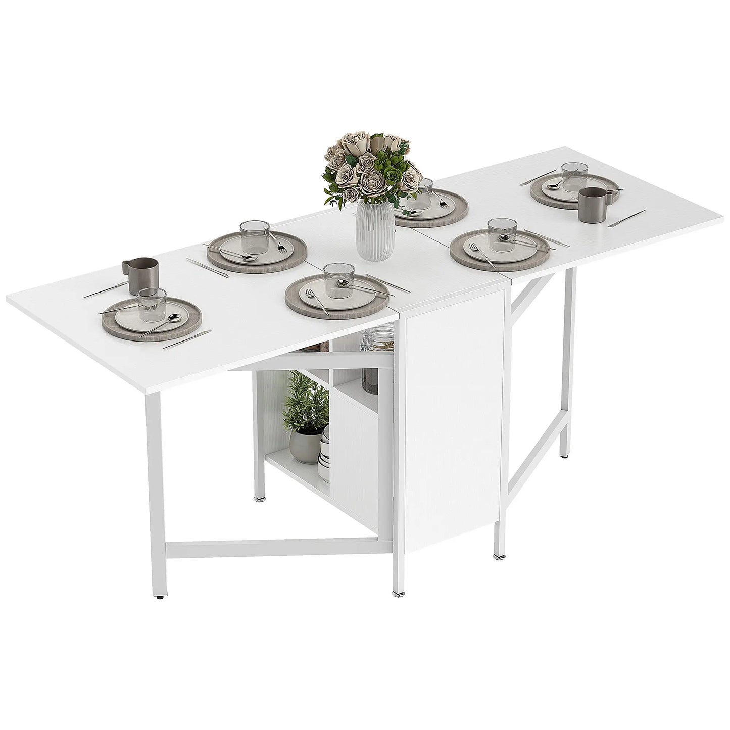 Foldable Drop Leaf Table With Hideaway Shelves, Brown Dining Tables White at Gallery Canada