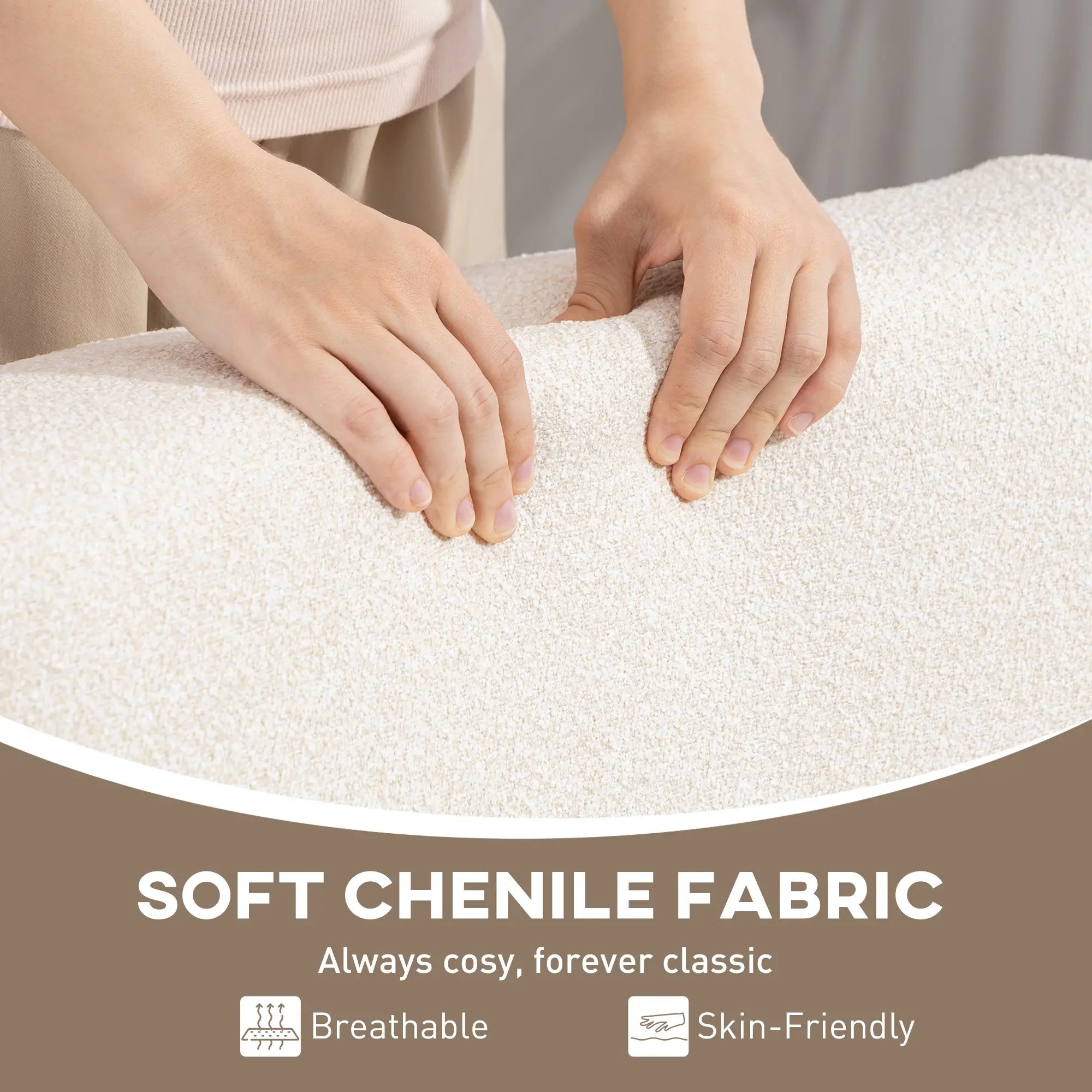 Accent Chair, Rubber Wood Frame, Wide Seat, Modern Chenille, Thick Cushion, Cream White Accent Chairs at Gallery Canada