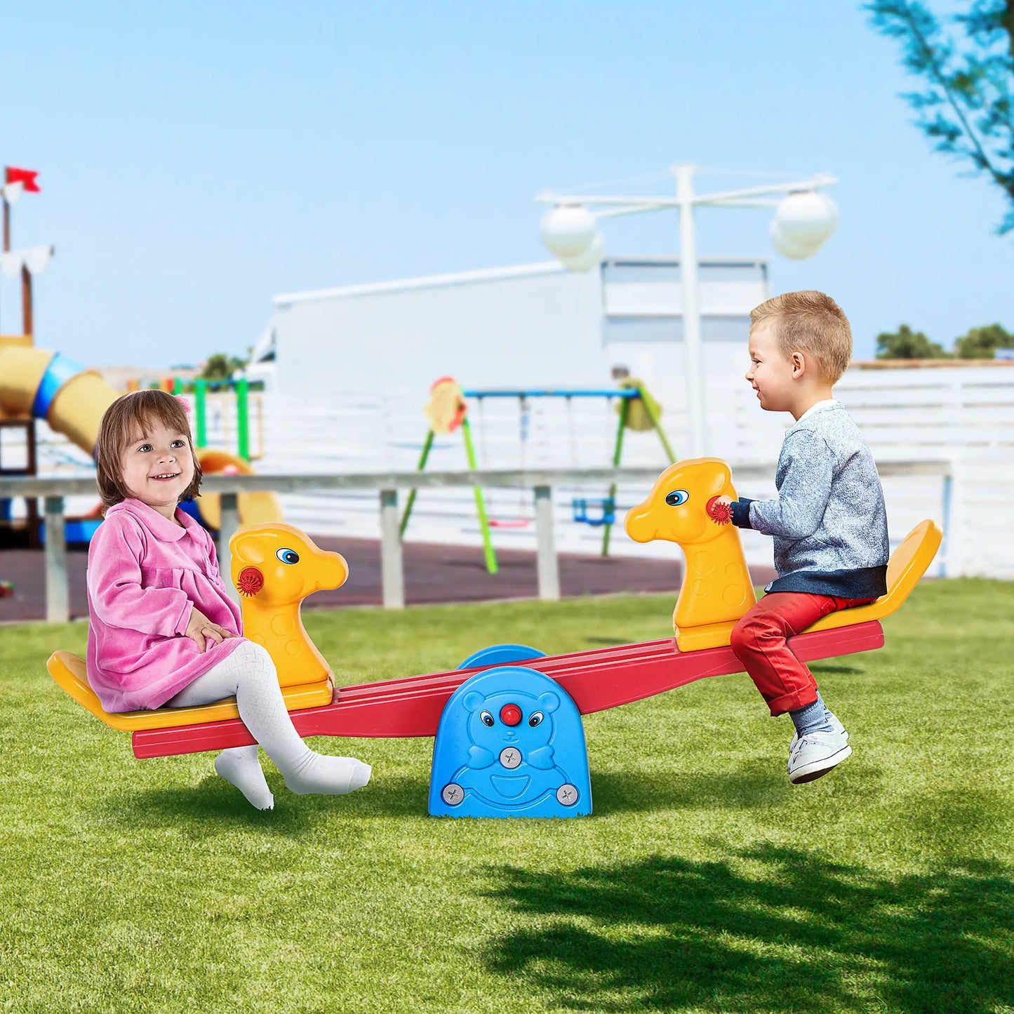 Kids Seesaw, 2 Seats with Easy-Grip Handles, Indoor Outdoor, 12-48 Months, Multicolor Gym Sets & Swings at Gallery Canada