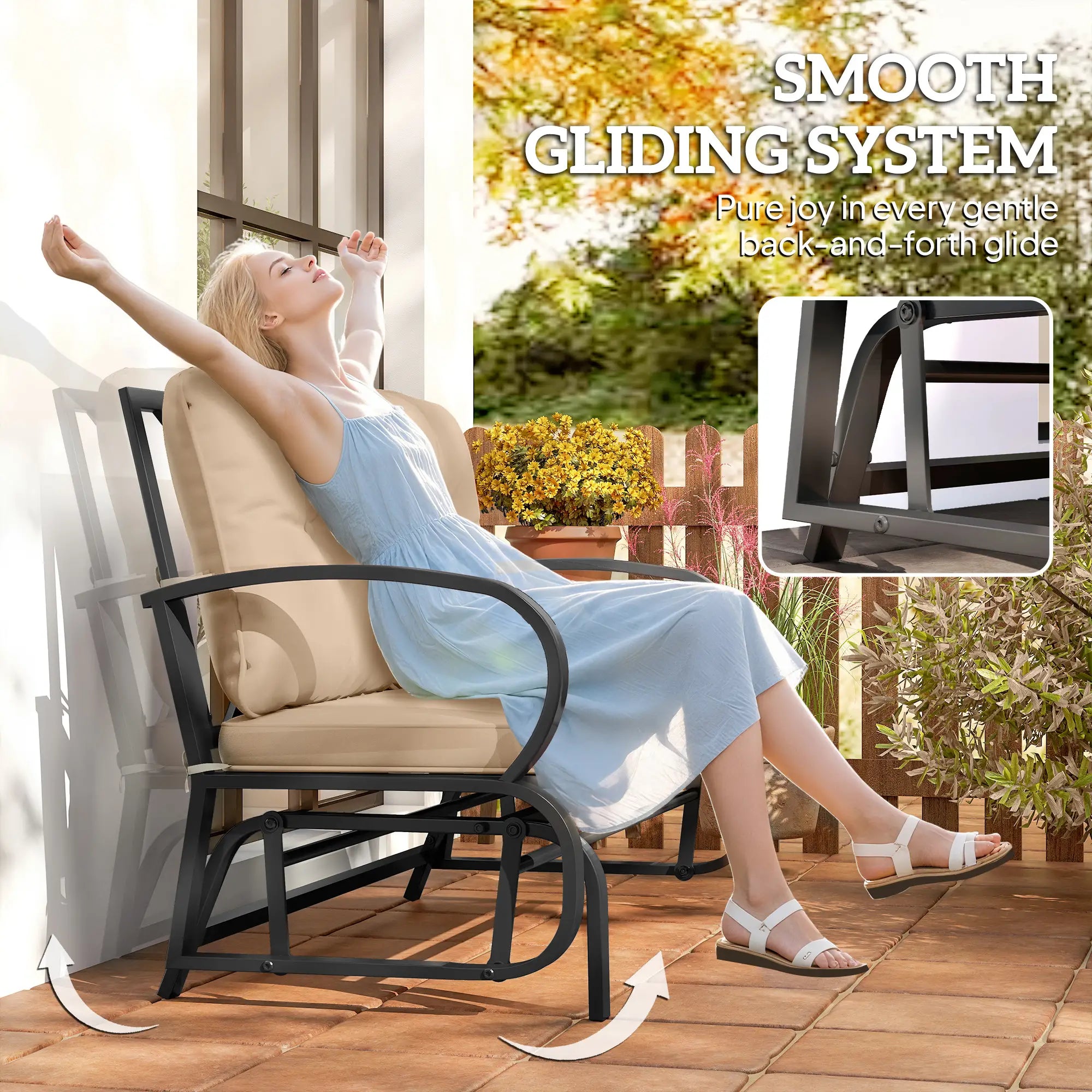 2-Person Outdoor Glider Chair, Steel Frame With Cushions, Khaki Outdoor Gliders at Gallery Canada