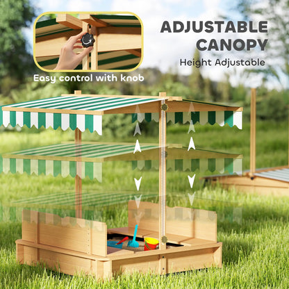 Wooden Kids Sandbox with Cover, Foldable Bench Seats, Adjustable Canopy, Light Brown Sandboxes & Accessories at Gallery Canada
