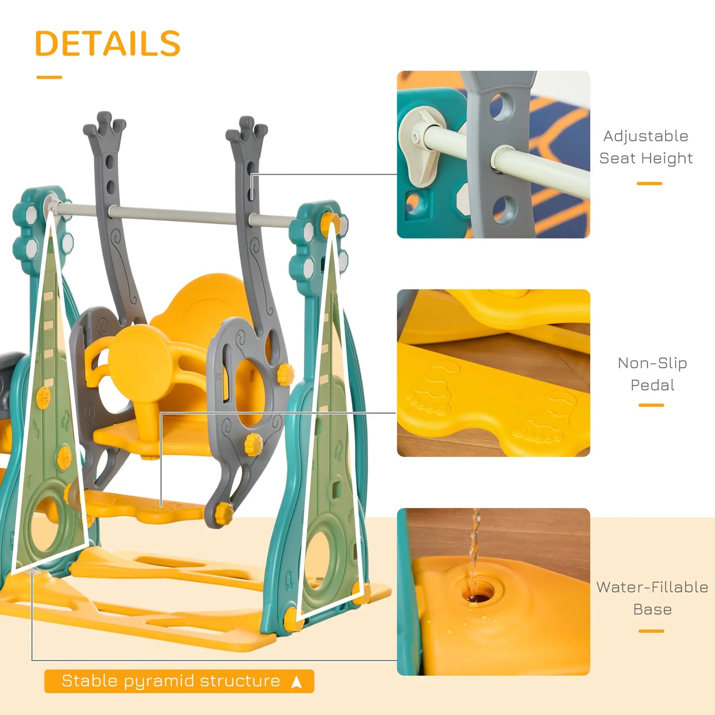 4-in-1 Kids Slide, Swing Set, Basketball Hoop, Adjustable Seat Gym Sets & Swings at Gallery Canada