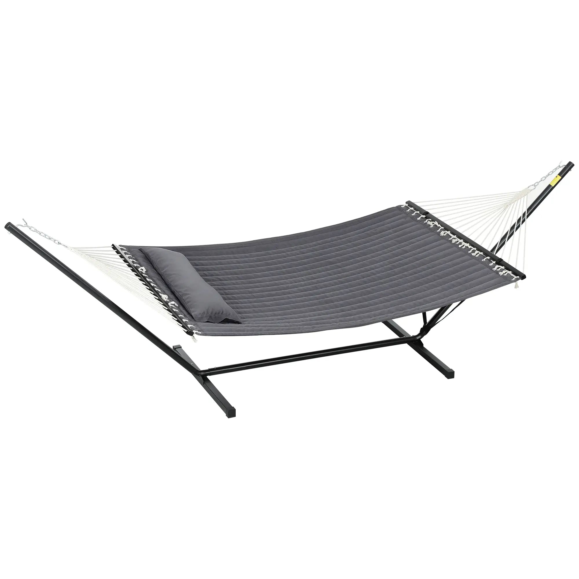 2 Person Quilted Hammock with Stand, Pillow, Spreader Bars, Dark Grey Camping Hammocks Dark Grey at Gallery Canada