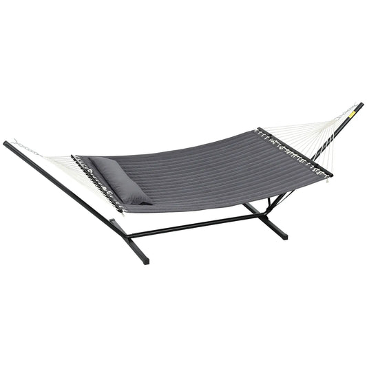 2 Person Quilted Hammock with Stand, Pillow, Spreader Bars, Dark Grey Camping Hammocks Dark Grey at Gallery Canada