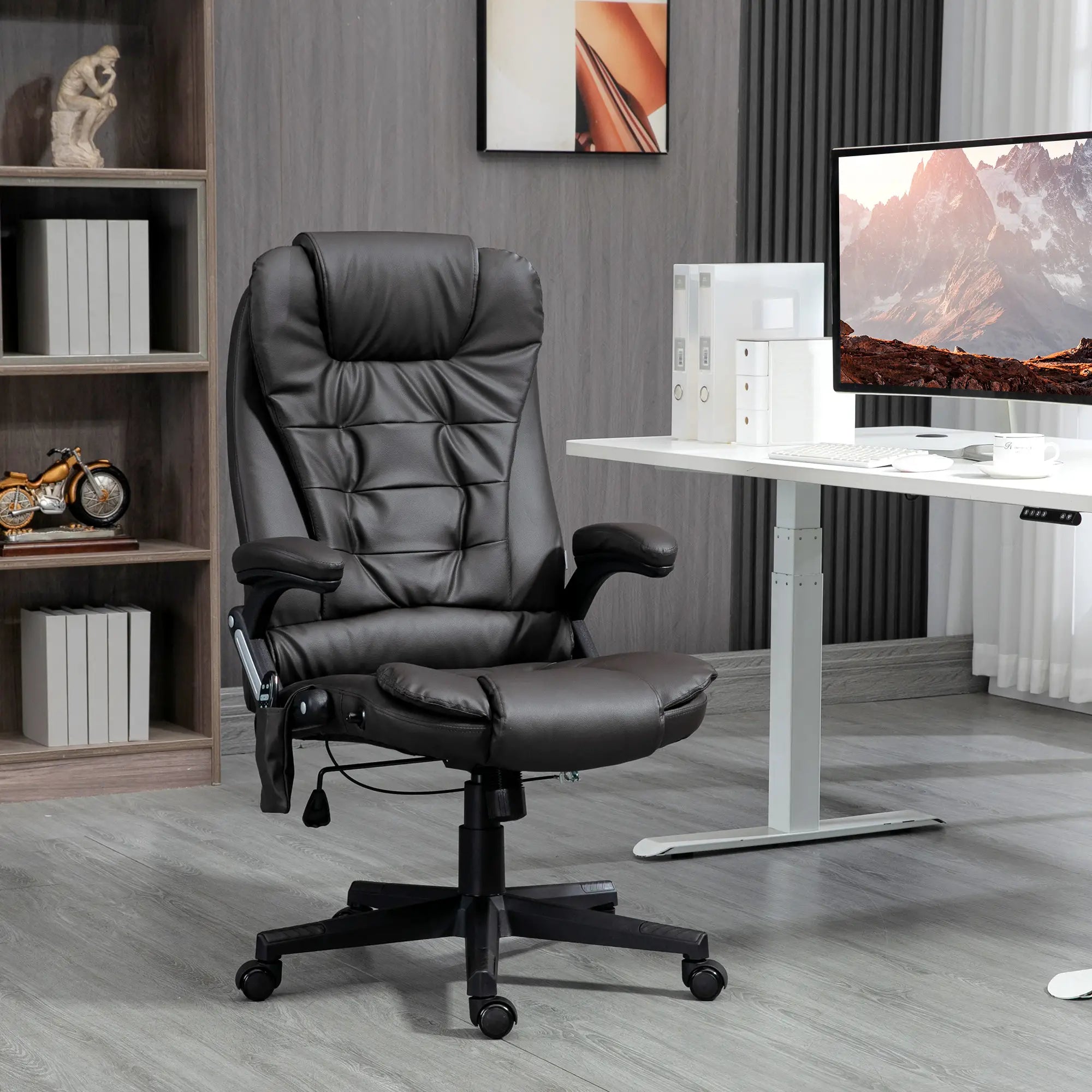 Heated Ergonomic Massage Swivel Office Chair, High Back Faux Leather, Brown Massage Chairs at Gallery Canada