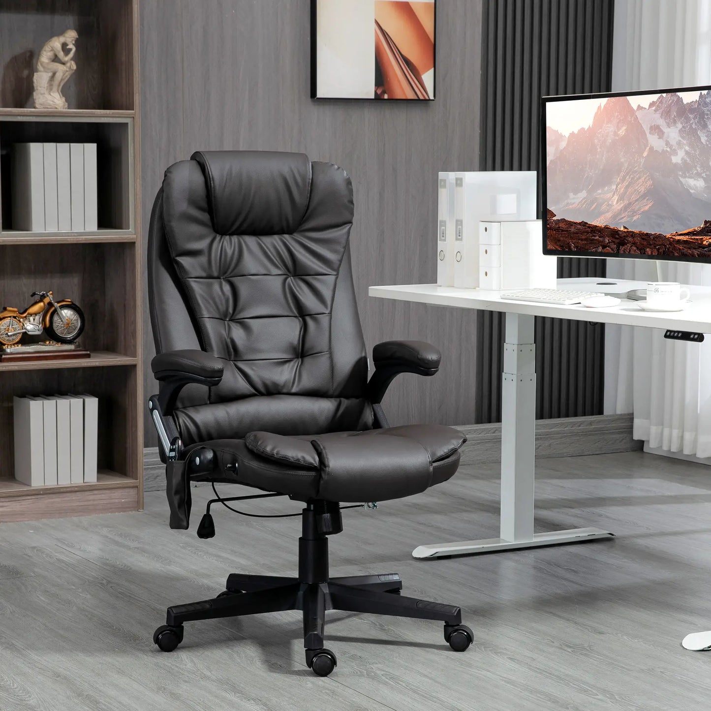 Heated Ergonomic Massage Swivel Office Chair, High Back Faux Leather, Brown Massage Chairs at Gallery Canada