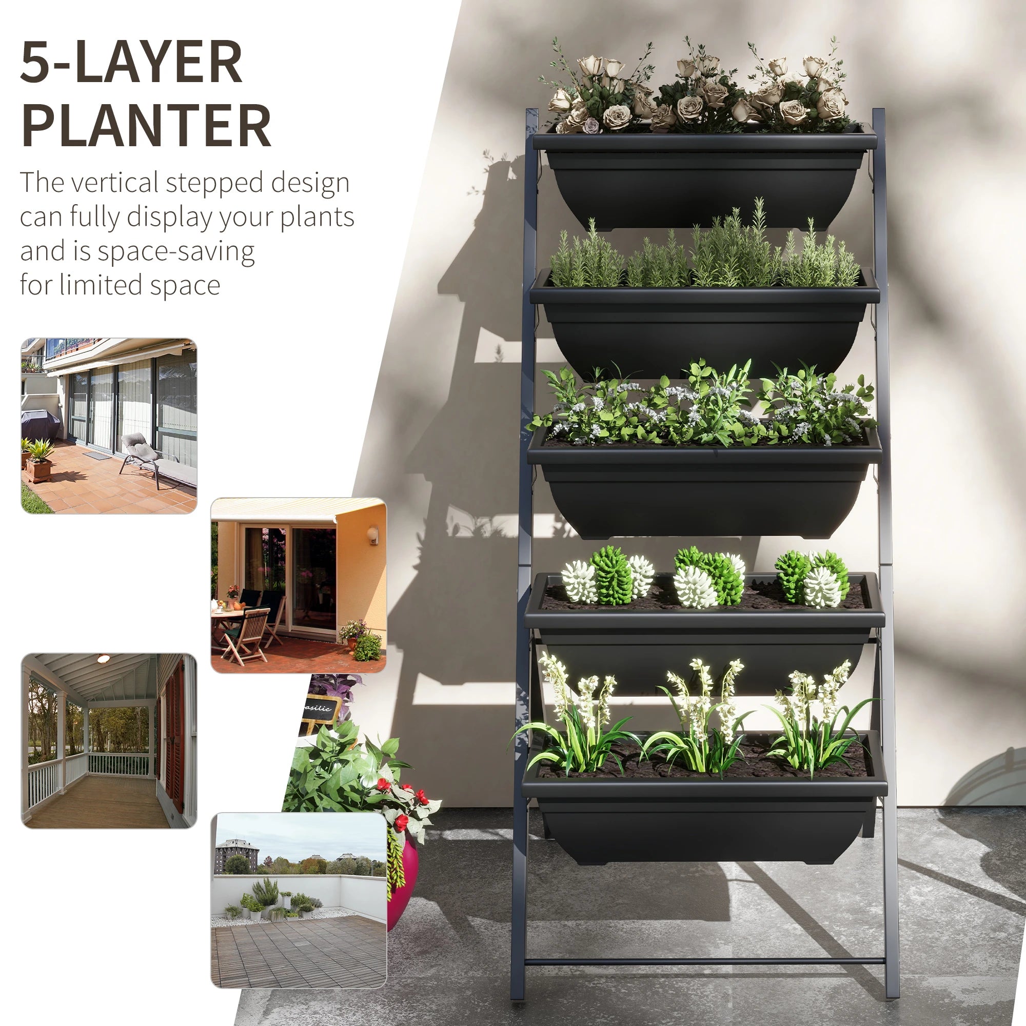 5-Tier Raised Garden Bed, 5 Planter Box, Outdoor Plant Stand, Black Plant Stands at Gallery Canada