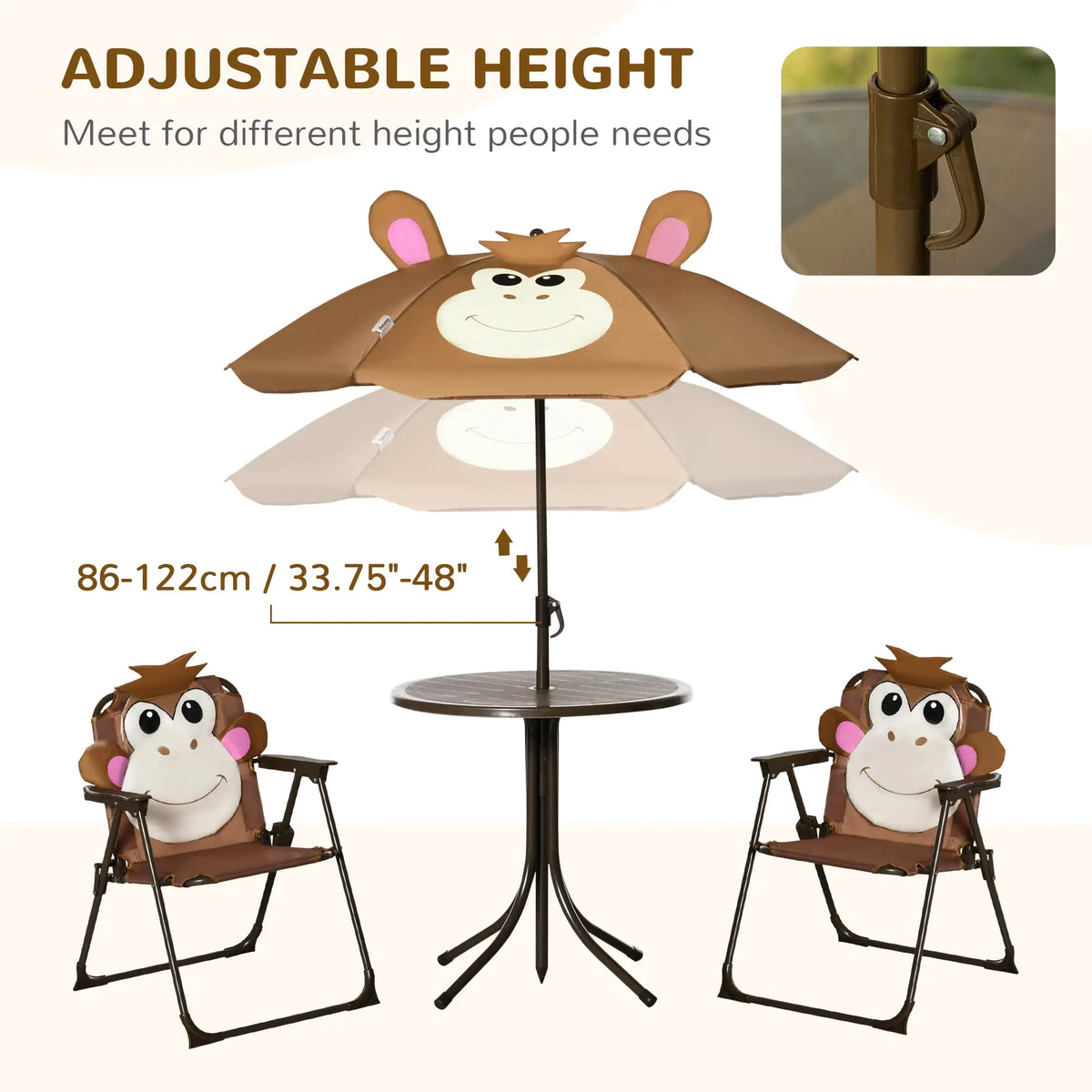Kids Folding Picnic Table Chair Set with Adjustable Umbrella, Brown Kids Outdoor Furniture at Gallery Canada