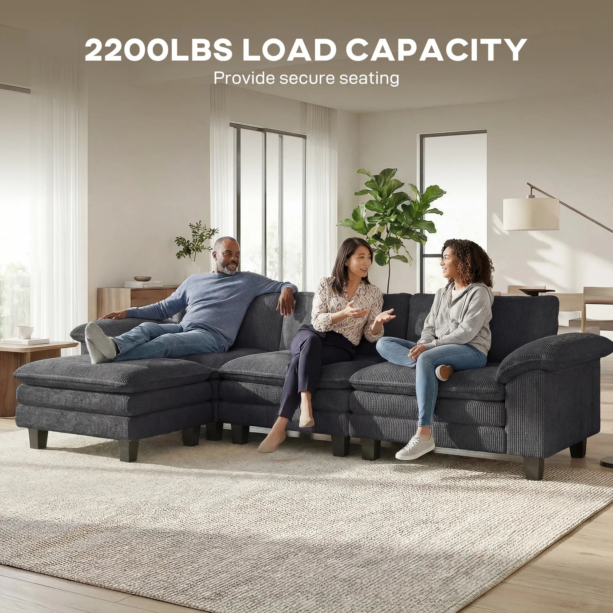 L-Shaped Sectional Sofa, Movable Ottoman, Pillow-Top Armrests, Dark Grey 3-Seater Sofas at Gallery Canada