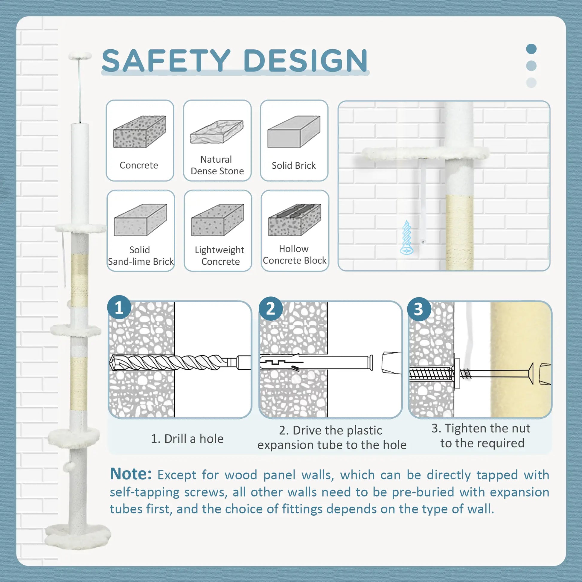 88.5"-100.5" Floor to Ceiling Cat Tree, Scratching Posts, Cloud Platforms, Dangling Balls, White Floor to Ceiling Cat Trees at Gallery Canada