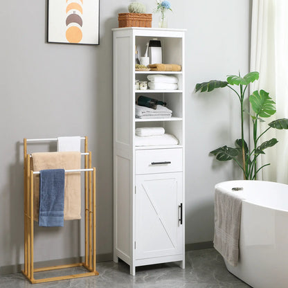 Tall Bathroom Storage Cabinet, 3-Tier Shelf with Door and Drawer, White Bathroom Cabinets at Gallery Canada
