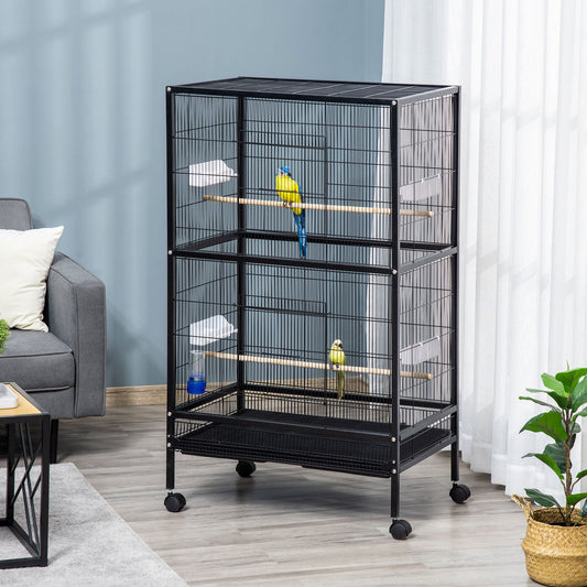 Bird Cage Conure Parrot Budgie Cage with Bird Perch &; Wheels, Black - Gallery Canada