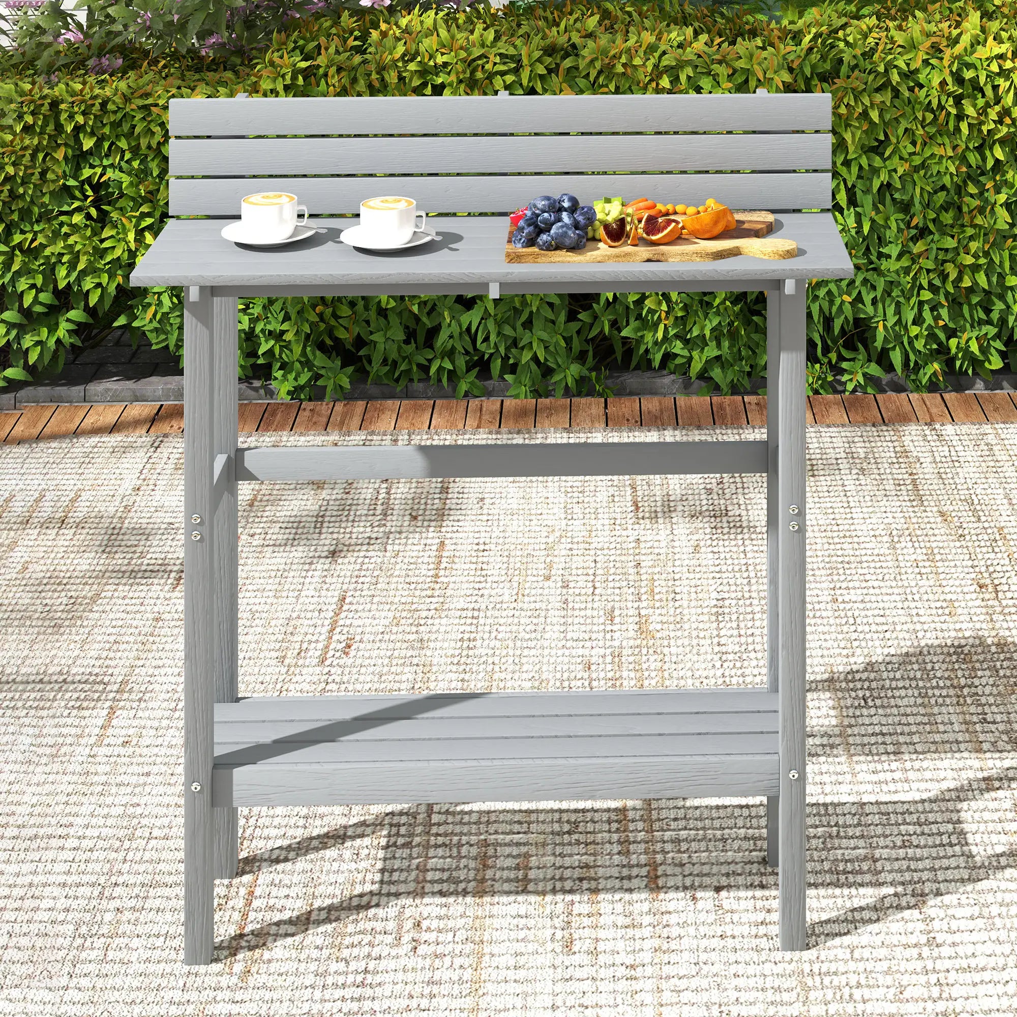 110cm Rectangle Outdoor Bar Table, Slatted Top, Grey Patio Dinning Tables at Gallery Canada