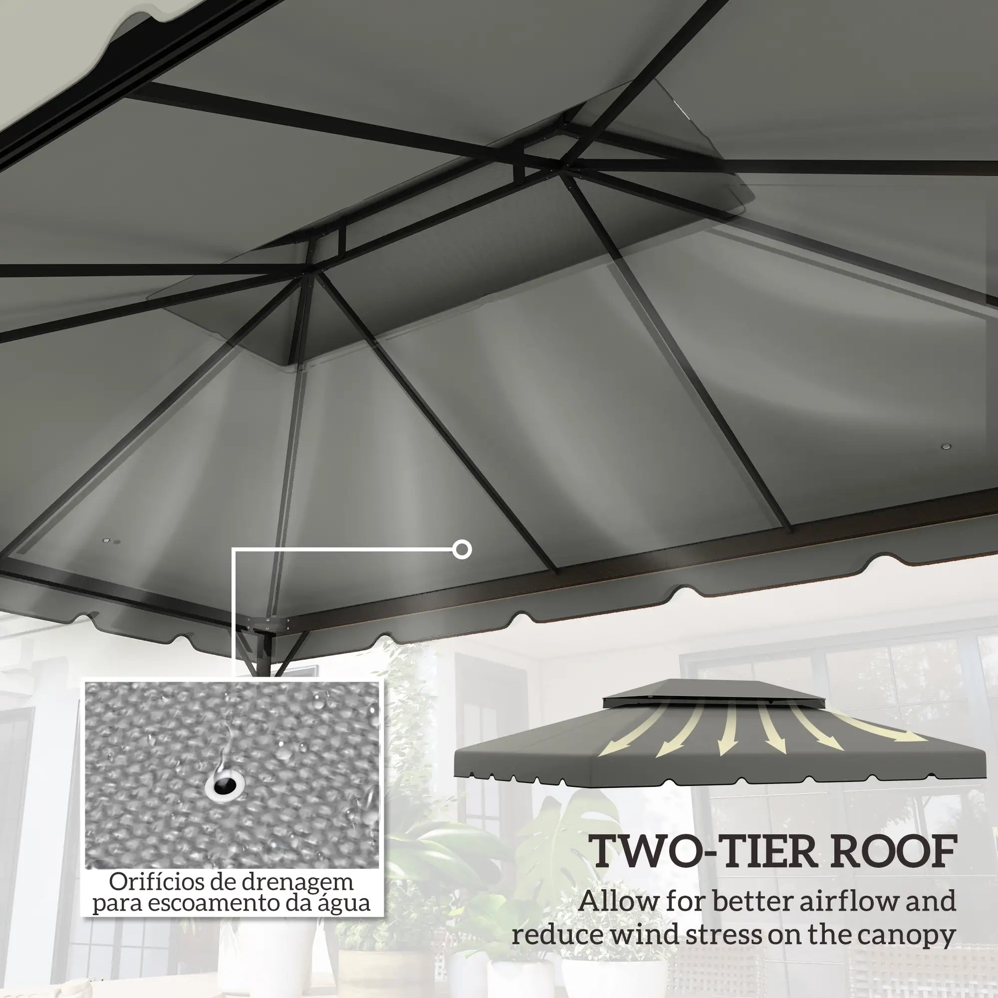 13' x 10' Gazebo Replacement Canopy, Double Vented Roof, Grey Gazebo Canopy Replacement at Gallery Canada