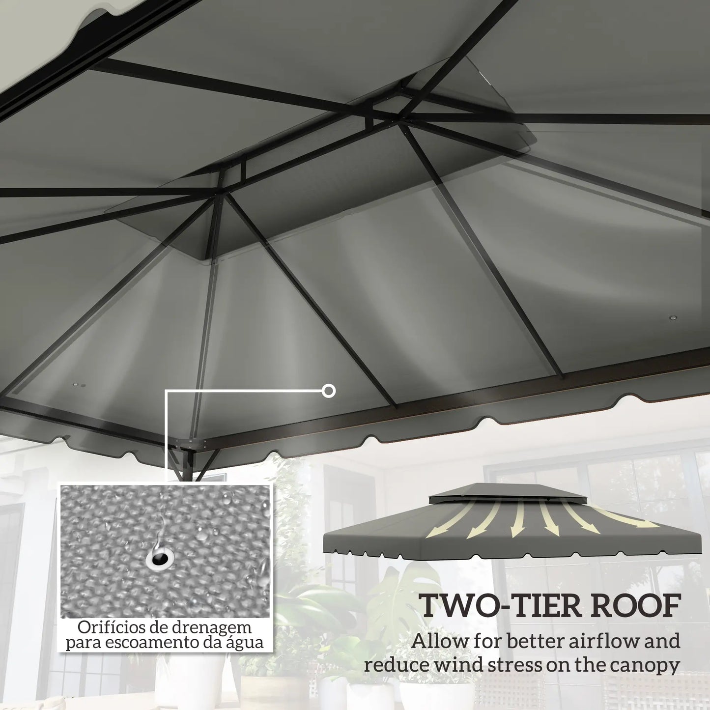 13' x 10' Gazebo Replacement Canopy, Double Vented Roof, Grey Gazebo Canopy Replacement at Gallery Canada